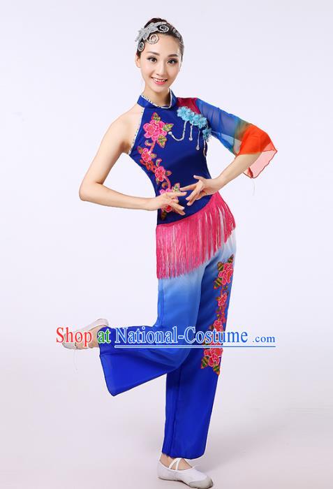 Traditional Chinese Yangge Fan Dancing Costume Modern Dance Dress Clothing and Headwear