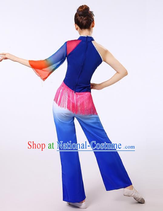 Traditional Chinese Yangge Fan Dancing Costume Modern Dance Dress Clothing and Headwear