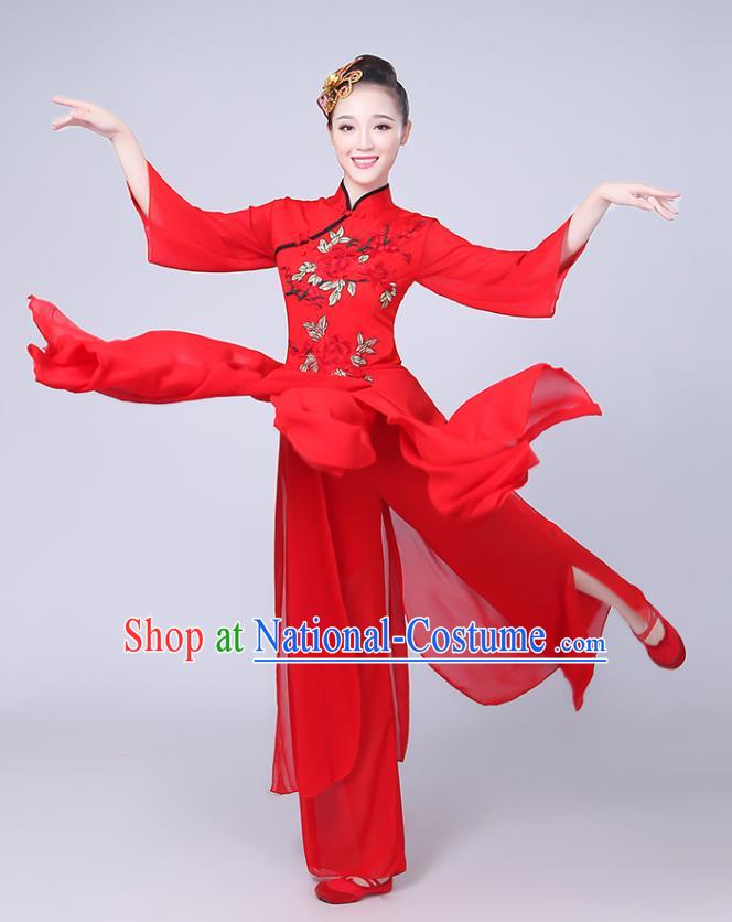 Traditional Chinese Yangge Fan Dancing Costume Modern Dance Dress Clothing and Headwear