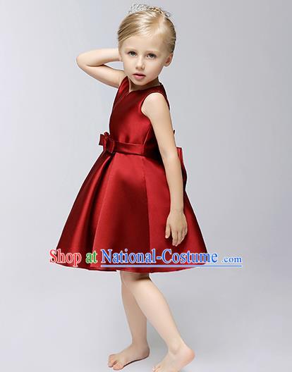 Children Modern Dance Flower Fairy Costume, Performance Model Show Clothing Princess Red Short Dress for Girls