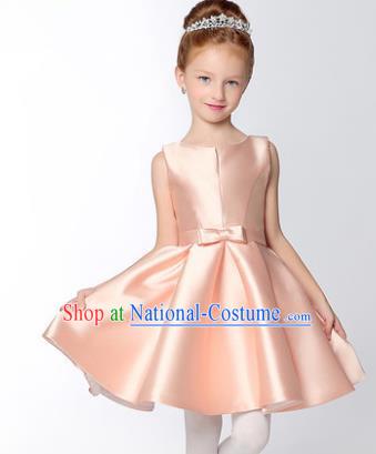 Children Modern Dance Flower Fairy Costume, Performance Model Show Clothing Princess Pink Short Dress for Girls