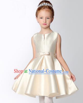 Children Modern Dance Flower Fairy Costume, Performance Model Show Clothing Princess White Short Dress for Girls