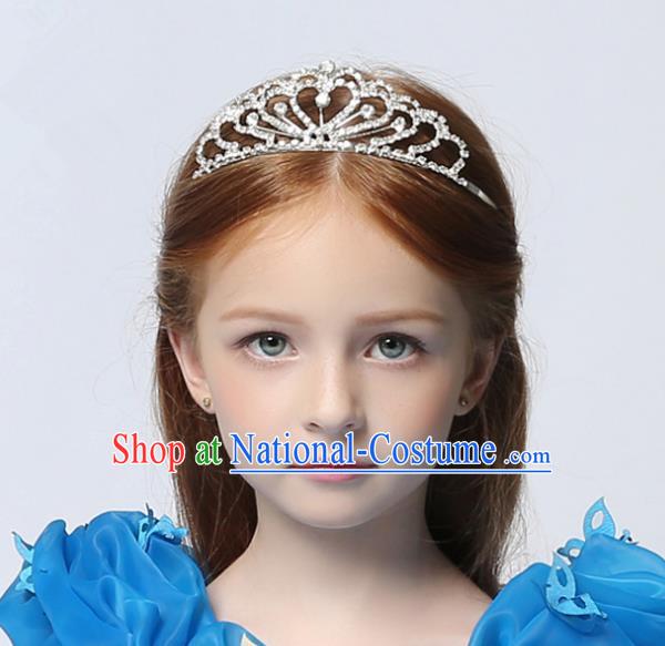 Handmade Children Hair Accessories Crystal Royal Crown, Princess Halloween Model Show Headwear Hair Clasp for Kids