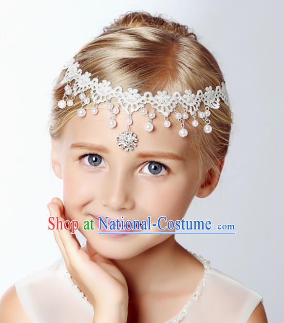 Handmade Children Hair Accessories Crystal Lace Forehead Ornament, Princess Model Show Headwear Hair Clasp for Kids