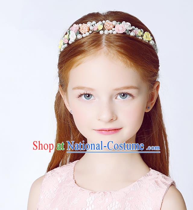 Handmade Children Hair Accessories Ceramics Flowers Pearls Hair Stick, Princess Halloween Model Show Headwear Hair Clasp for Kids