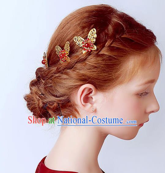 Handmade Children Hair Accessories Golden Butterfly Hair Stick, Princess Halloween Model Show Headwear Hair Claw for Kids