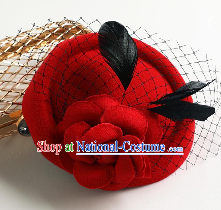 Handmade Children Hair Accessories Red Hat, Princess Halloween Model Show Top Hat Headwear for Kids