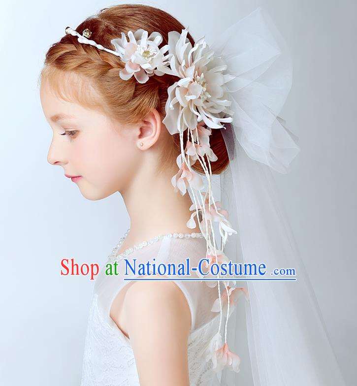 Handmade Children Hair Accessories Flowers Hair Clasp, Princess Halloween Model Show Bridal Veil Headwear for Kids