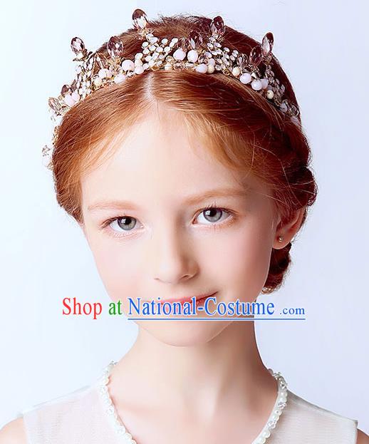 Handmade Children Hair Accessories Crystal Royal Crown, Princess Halloween Model Show Hair Clasp Headwear for Kids