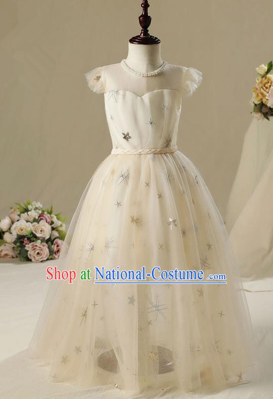 Children Model Show Dance Costume White Dress, Ceremonial Occasions Catwalks Princess Full Dress for Girls