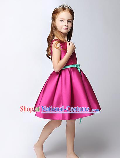 Children Model Show Dance Costume Rosy Satin Dress, Ceremonial Occasions Catwalks Princess Full Dress for Girls