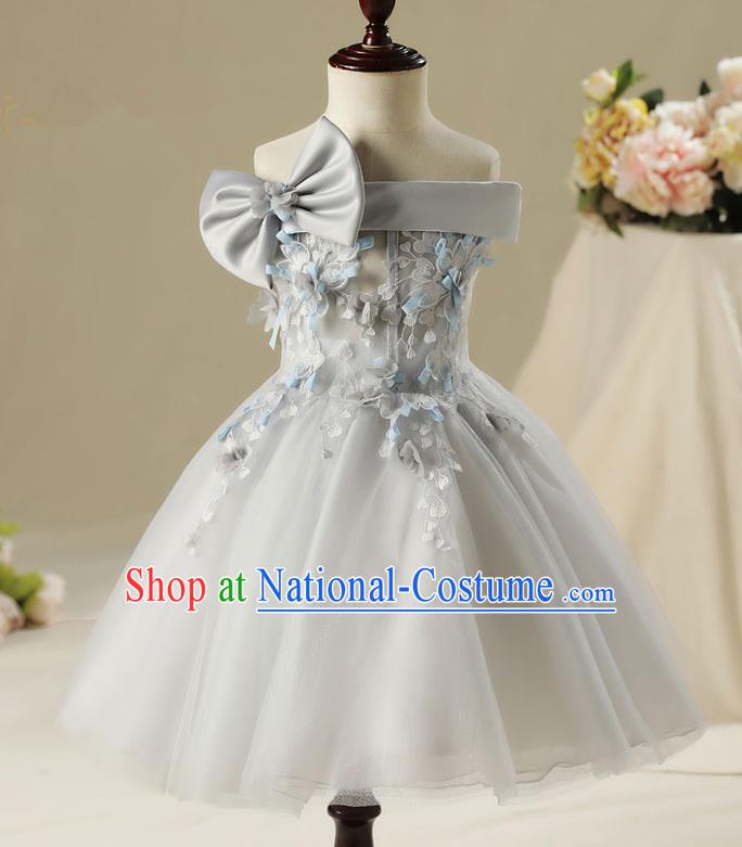 Children Model Show Dance Costume Off Shoulder Veil Dress, Ceremonial Occasions Catwalks Princess Full Dress for Girls