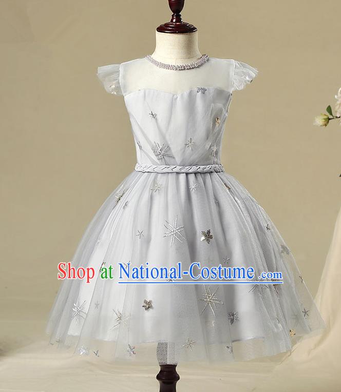 Children Model Show Dance Costume Grey Bubble Dress, Ceremonial Occasions Catwalks Princess Full Dress for Girls