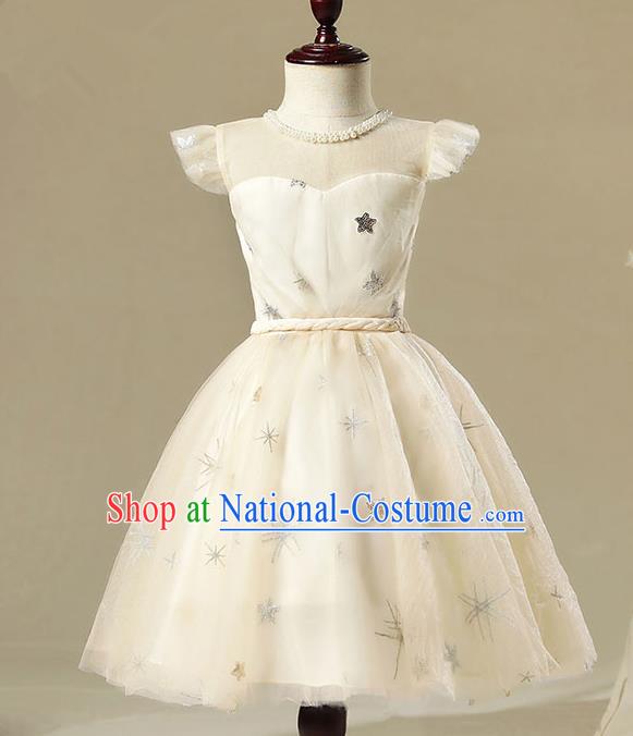 Children Model Show Dance Costume Champagne Bubble Dress, Ceremonial Occasions Catwalks Princess Full Dress for Girls