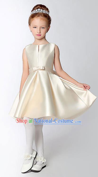 Children Model Show Dance Costume Beige Satin Full Dress, Ceremonial Occasions Catwalks Princess Dress for Girls