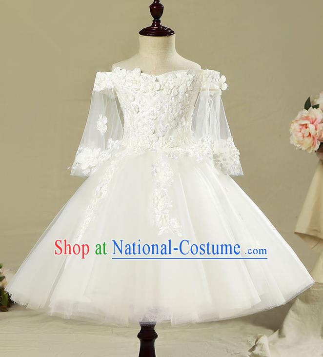 Children Model Show Dance Costume Off Shoulder Veil Dress, Ceremonial Occasions Catwalks Princess Full Dress for Girls