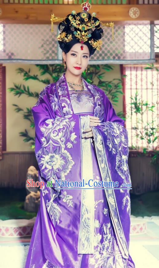 Asian Chinese Acient Southern Liang Dynasty Imperial Empress Embroidered Costume, Traditional China Phoenix Warriors Queen Clothing