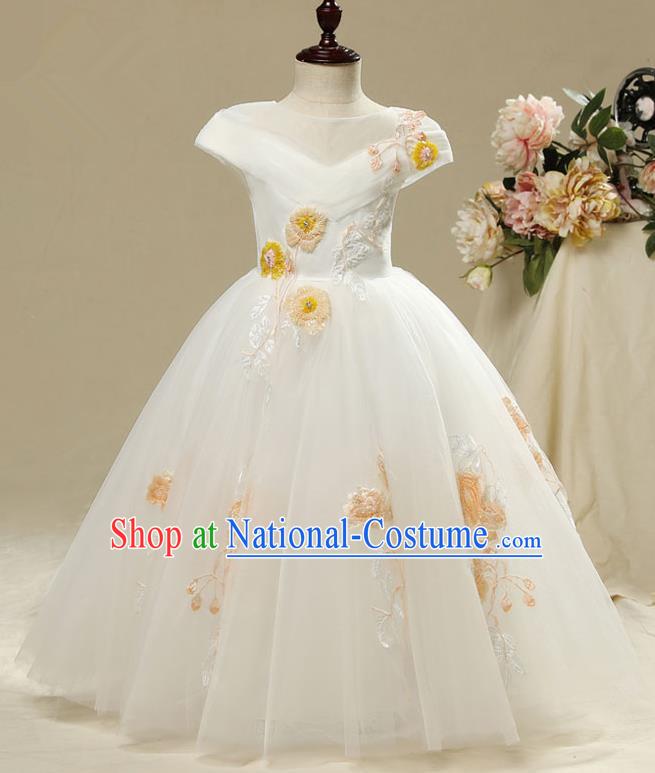 Children Model Show Dance Costume Embroidered Full Dress, Ceremonial Occasions Catwalks Princess Dress for Girls