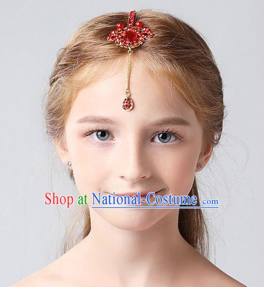 Handmade Children Hair Accessories Red Crystal Hair Clasp, Princess Halloween Model Show Headwear for Kids