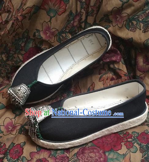 Asian Chinese Shoes Wedding Shoes Black Multi-layered Cloth Shoes, Traditional China Opera Shoes Hanfu Shoes Embroidered Princess Shoes