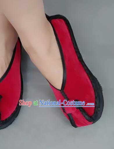 Asian Chinese National Red Velvet Embroidered Shoes, Traditional China Handmade Shoes Hanfu Embroidery Shoes for Women