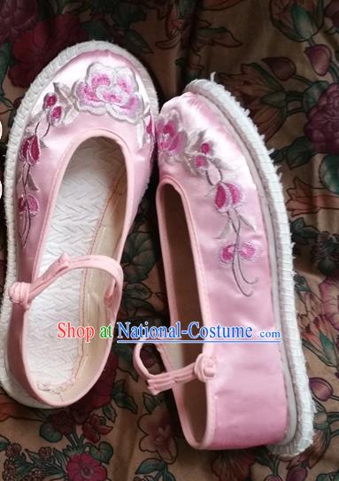 Asian Chinese National Embroidery Pink Shoes Handmade Embroidered Shoes, Traditional China Princess Shoes Hanfu Shoe for Women