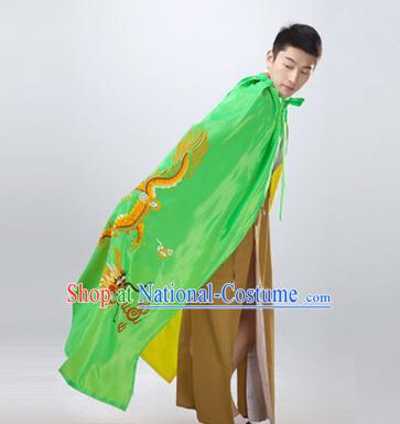 Traditional Ancient Chinese Manchu Prince Costume Long Green Cloak, Asian Chinese Qing Dynasty Royal Highness Embroidered Mantle Clothing for Men