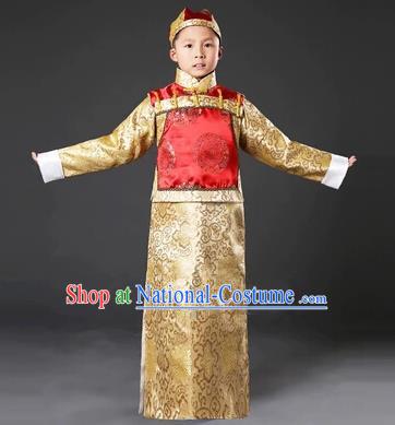 Traditional Ancient Chinese Manchu Prince Costume, Asian Chinese Qing Dynasty Minister Clothing for Kids