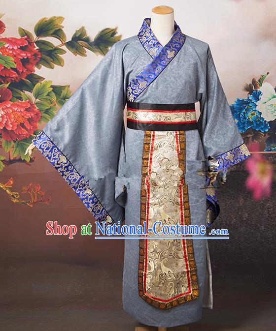 Traditional Ancient Chinese Chancellor Costume, Asian Chinese Tang Dynasty Minister Grey Clothing for Men