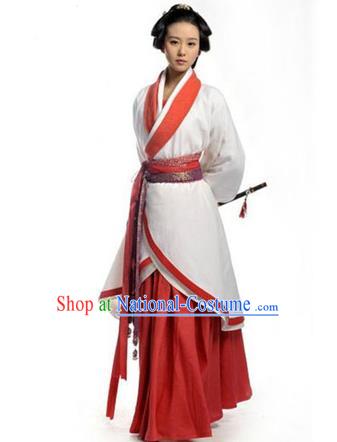 Asian China Ancient Han Dynasty Palace Lady Costume, Traditional Chinese Hanfu Embroidered Curve Bottom Clothing for Women