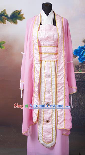 Asian China Ancient Han Dynasty Palace Lady Pink Costume, Traditional Chinese Princess Hanfu Embroidered Clothing for Women