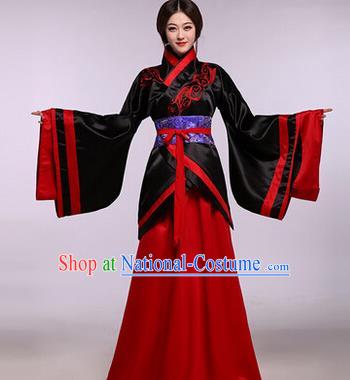 Traditional Ancient Chinese Imperial Princess Costume, Elegant Hanfu Chinese Han Dynasty Imperial Empress Embroidered Black Clothing for Women