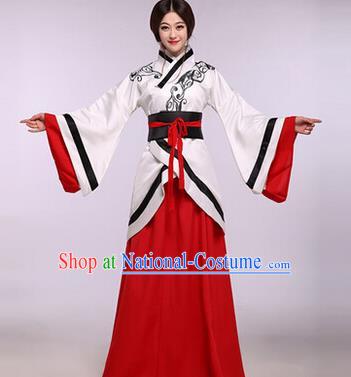 Traditional Ancient Chinese Imperial Consort Costume, Elegant Hanfu Chinese Han Dynasty Imperial Empress Red Embroidered Clothing for Women