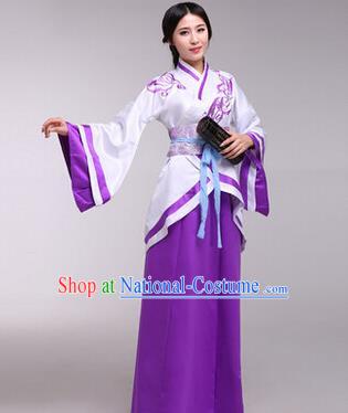 Traditional Ancient Chinese Imperial Consort Costume, Elegant Hanfu Chinese Han Dynasty Imperial Empress Purple Embroidered Clothing for Women