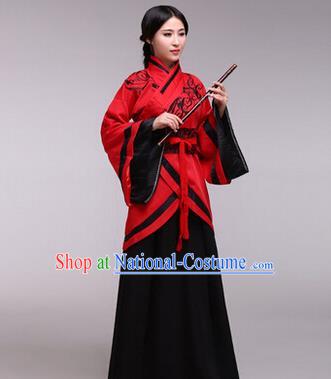 Traditional Ancient Chinese Imperial Consort Costume, Elegant Hanfu Chinese Han Dynasty Imperial Empress Black Embroidered Clothing for Women