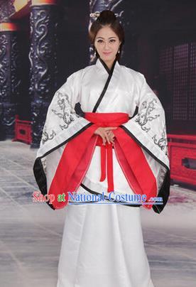 Traditional Ancient Chinese Imperial Consort Costume, Elegant Hanfu Chinese Han Dynasty Imperial Empress White Embroidered Clothing for Women