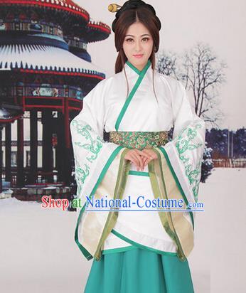 Traditional Ancient Chinese Imperial Consort Costume, Elegant Hanfu Chinese Han Dynasty Imperial Empress Green Embroidered Clothing for Women