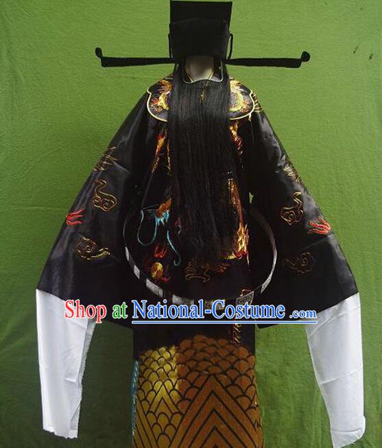 Traditional Chinese Peking Opera Bao Zheng Costume Embroidered Robe, China Ancient Beijing Opera Black Gwanbok for Men