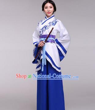 Traditional Ancient Chinese Imperial Princess Costume, Elegant Hanfu Chinese Han Dynasty Imperial Empress Embroidered Blue Clothing for Women