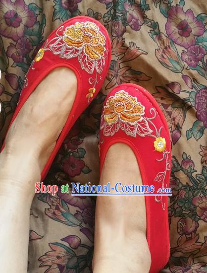 Traditional Chinese National Embroidered Shoes Handmade Red Shoes, China Hanfu Embroidery Flowers Wedding Shoes for Women