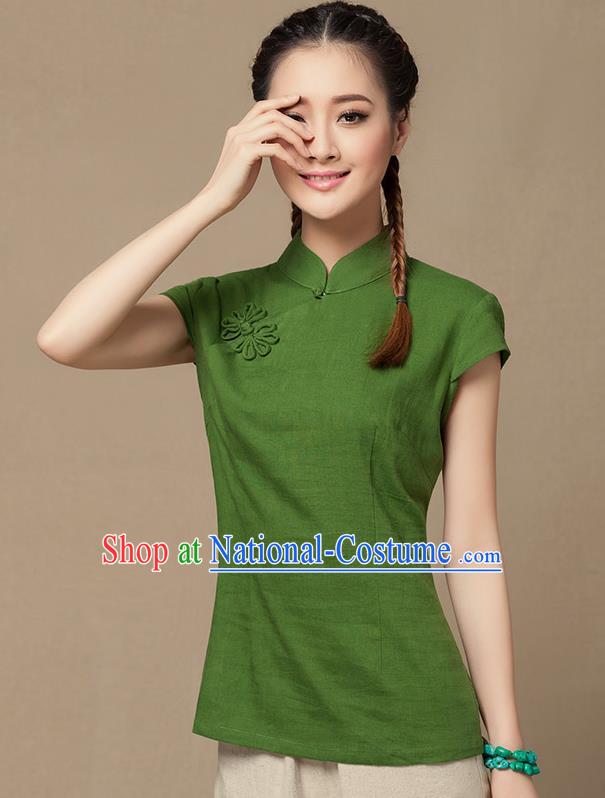 Traditional Chinese National Costume Elegant Hanfu Plated Button Green Shirt, China Tang Suit Slant Opening Blouse Cheongsam Upper Outer Garment for Women