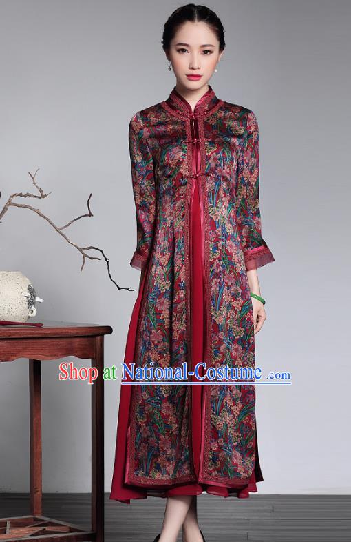 Traditional Chinese National Costume Elegant Hanfu Cheongsam Coat, China Tang Suit Plated Buttons Chirpaur Dust Coat for Women