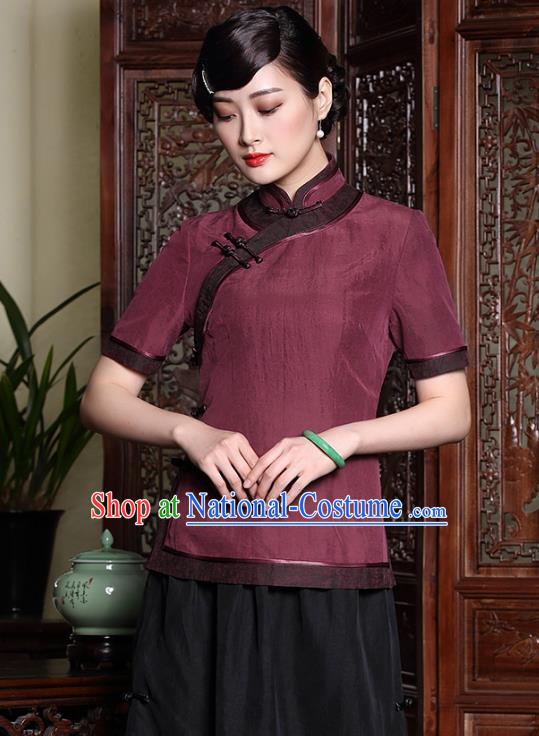 Traditional Chinese National Costume Elegant Hanfu Plated Button Red Silk Shirt, China Tang Suit Upper Outer Garment Cheongsam Blouse for Women