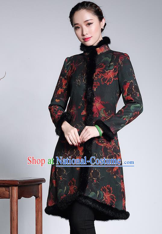 Traditional Chinese National Costume Elegant Hanfu Cotton-padded Coat, China Tang Suit Plated Buttons Chirpaur Dust Coat for Women