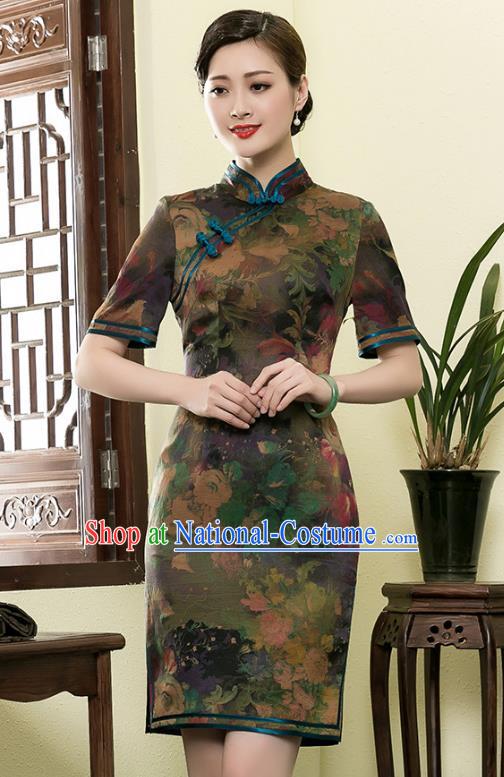 Traditional Chinese National Costume Elegant Hanfu Silk Qipao Dress, China Tang Suit Plated Buttons Cheongsam for Women