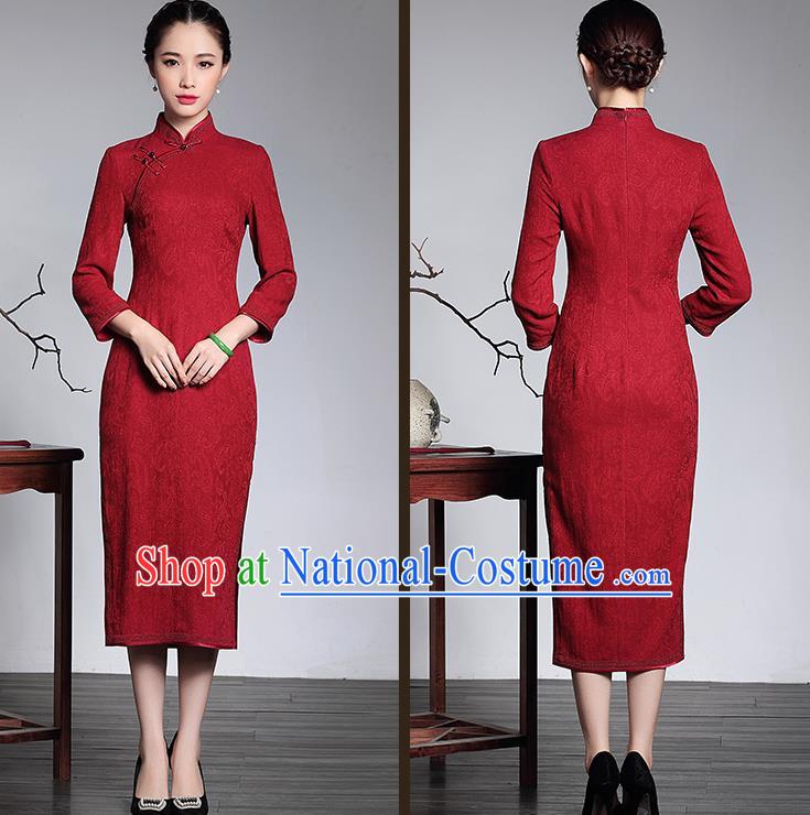 Traditional Ancient Chinese Young Women Cheongsam Dress Republic of China Tangsuit Stand Collar Blouse Dress Tang Suit Clothing for Women