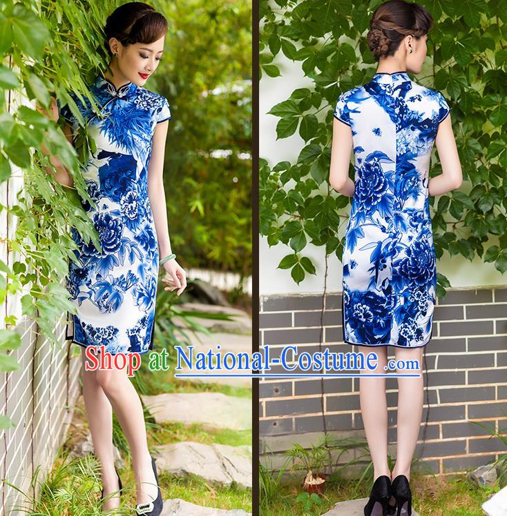 Traditional Ancient Chinese Young Women Cheongsam Dress Republic of China Tangsuit Stand Collar Blouse Dress Tang Suit Clothing for Women