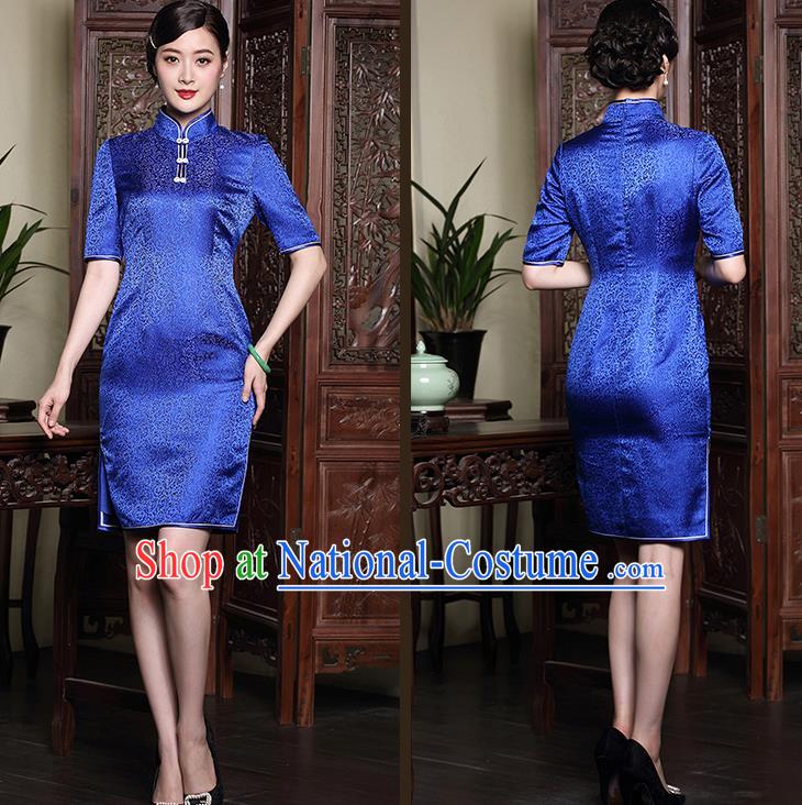 Traditional Ancient Chinese Young Women Cheongsam Dress Republic of China Tangsuit Stand Collar Blouse Dress Tang Suit Clothing for Women