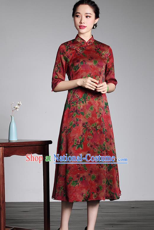 Traditional Chinese National Costume Elegant Hanfu Plated Button Mandarin Qipao, China Tang Suit Watered Gauze Cheongsam for Women