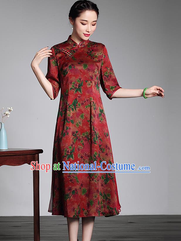 Traditional Ancient Chinese Young Women Cheongsam Dress Republic of China Tangsuit Stand Collar Blouse Dress Tang Suit Clothing for Women